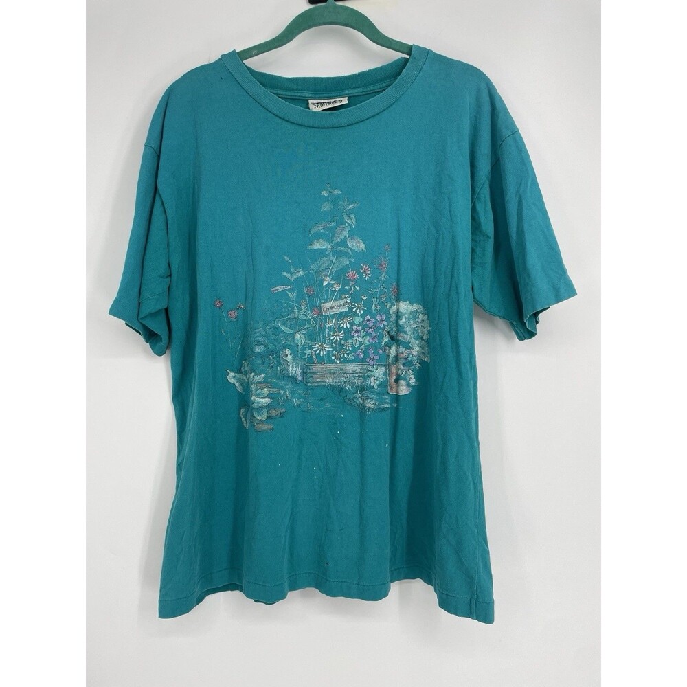 Vintage Northern Reflections Green Garden Floral T-Shirt Single Stitch 90s
